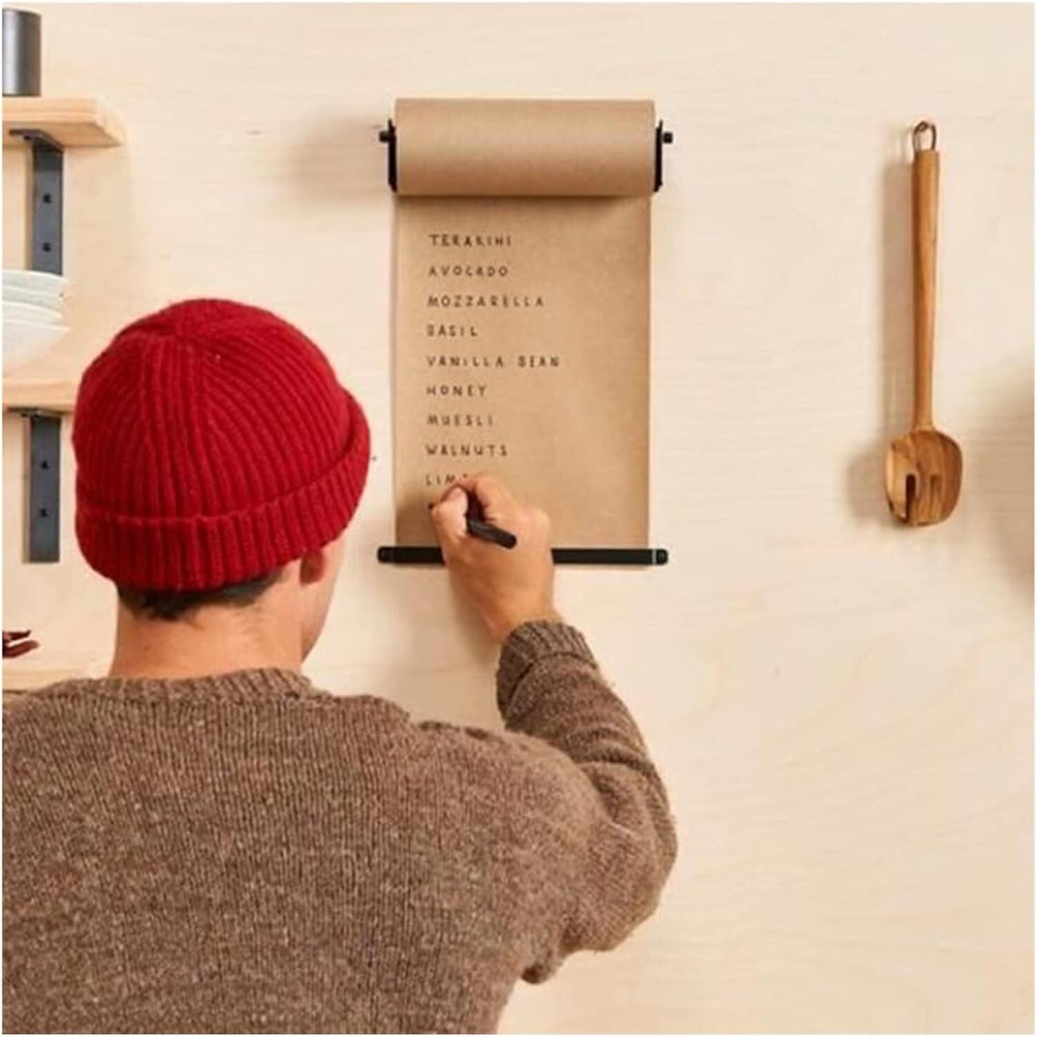 Dozownik Papieru W Rolkach Z Obcinarką Do Papieru Kraft 50M, Uchwyt Ścienny Na Tablicę Ogłoszeń Do Menu Kawiarni, Czarny, Szerokość 37 Cm/14,5 Cala
