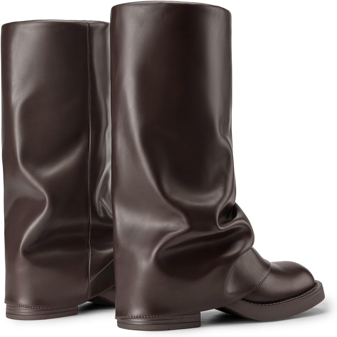 Athlefit Women's Fold Over Knee High Boots Pull On Square Toe Slouchy Boots image 5