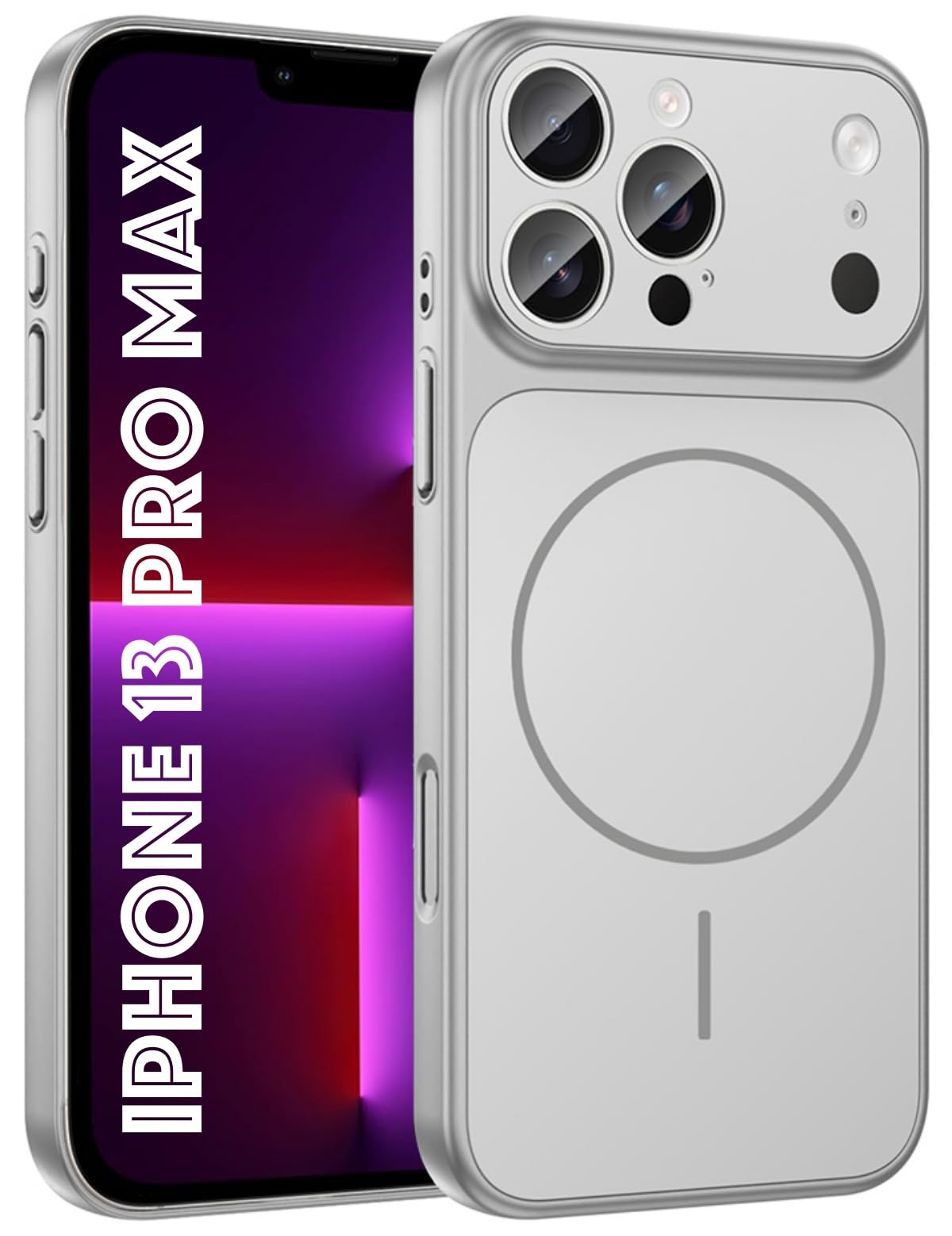 SHINESTAR Converter Case for iPhone 13 Pro Max | Premium Protective Mag-Safe Cover | iPhone 17 Pro / 17 Pro Max Series Style Design | in-Built Camera Guard | Wireless Charging Compatible – Silver