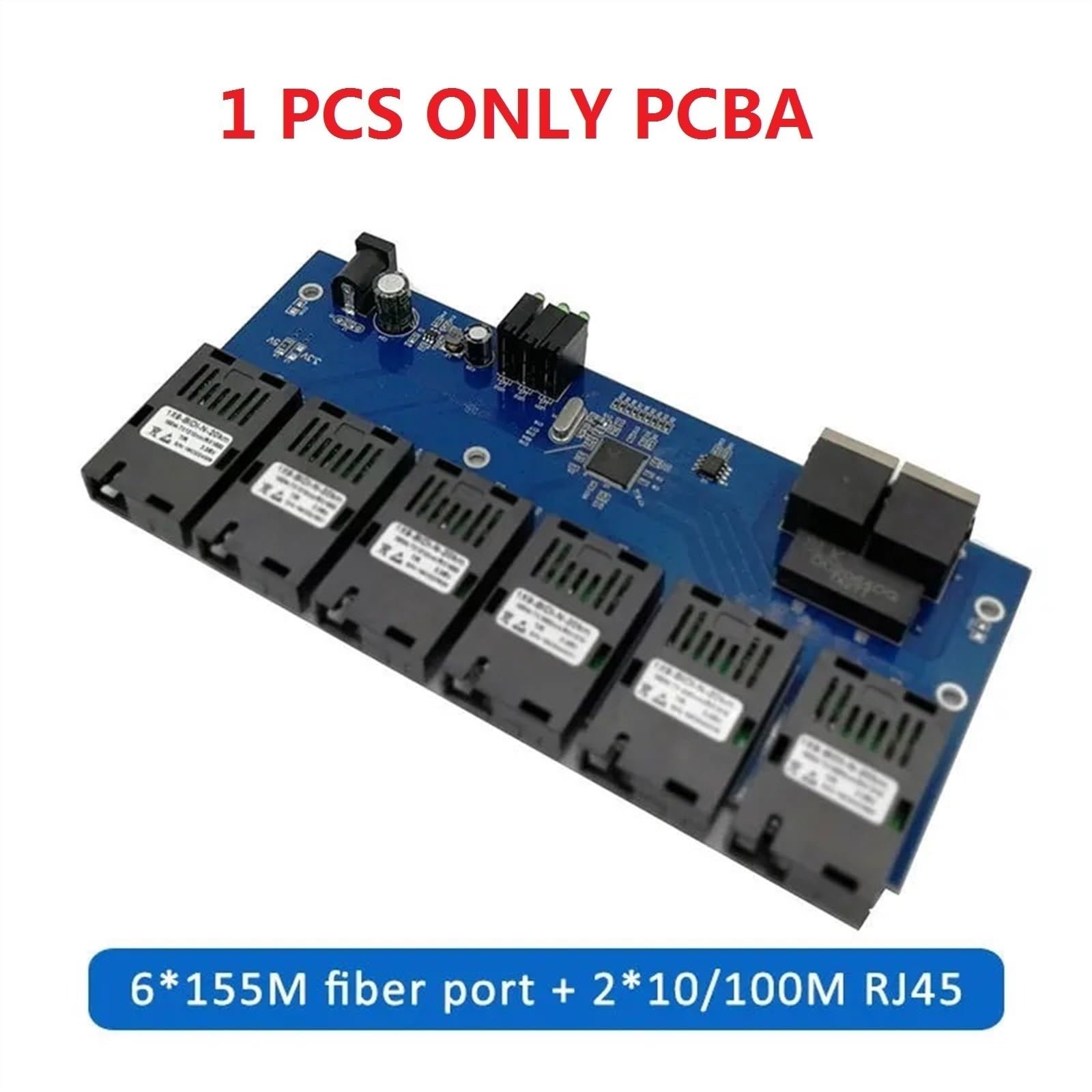 Convertisseur De Commutateur Ethernet Rapide 10/100M, 20KM, Convertisseur De Média Fiber Optique Ethernet Monomode 2 * RJ45 Et 6 * Port Fiber SC (Size : 1 pcs Only pCBA)