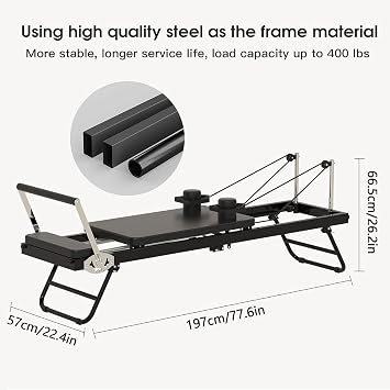 Foldable Pilates Reformer Machine Pilates Equipment Home Workout Pilates Reformer for Reformer Body Stamina Stretching Balance Exercise Workout (Grey)