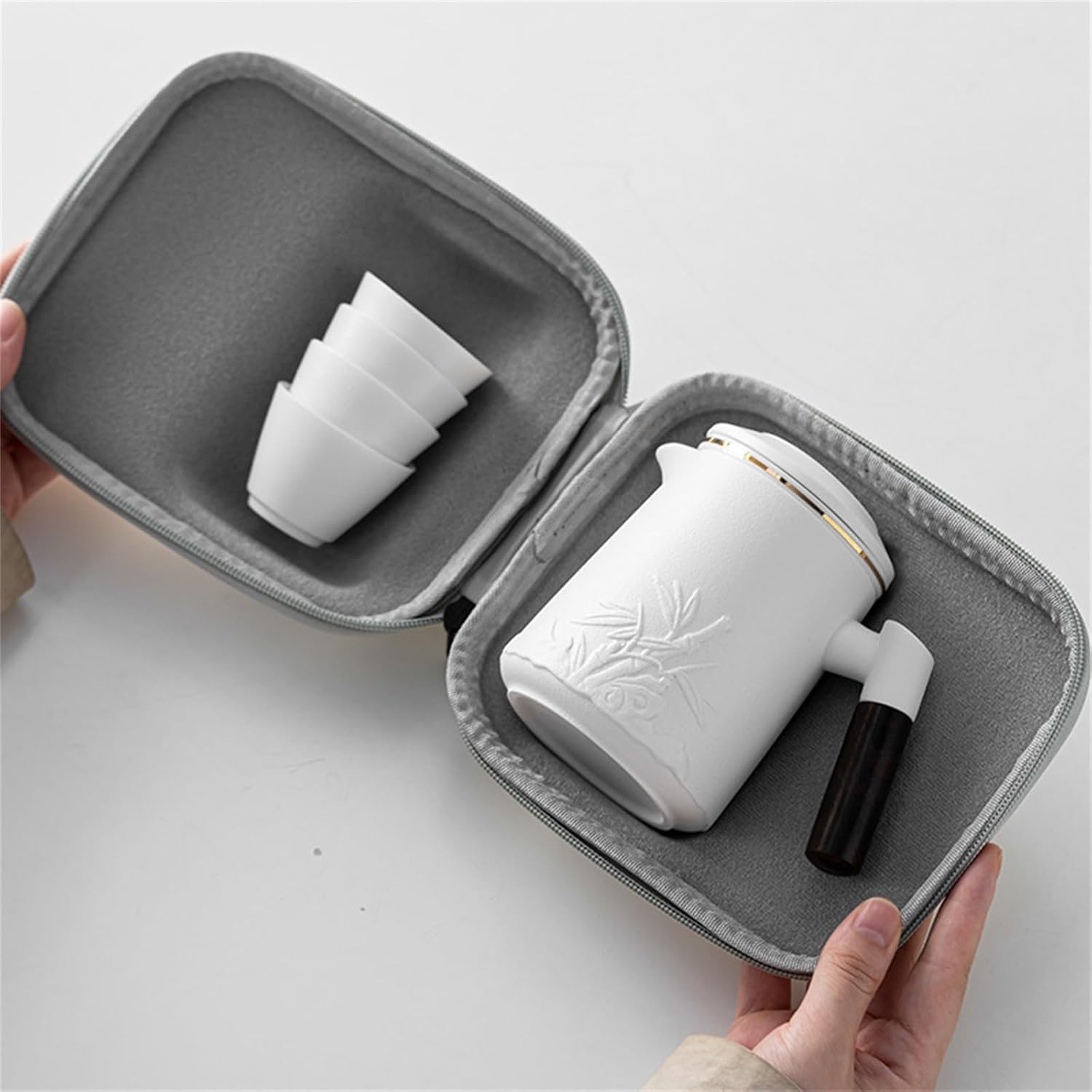 ポータブル旅行茶セット 旅行用カンフーティーセット アウトドア ポータブル ワンポット 4カップ オフィス ホームブリューワー 会社