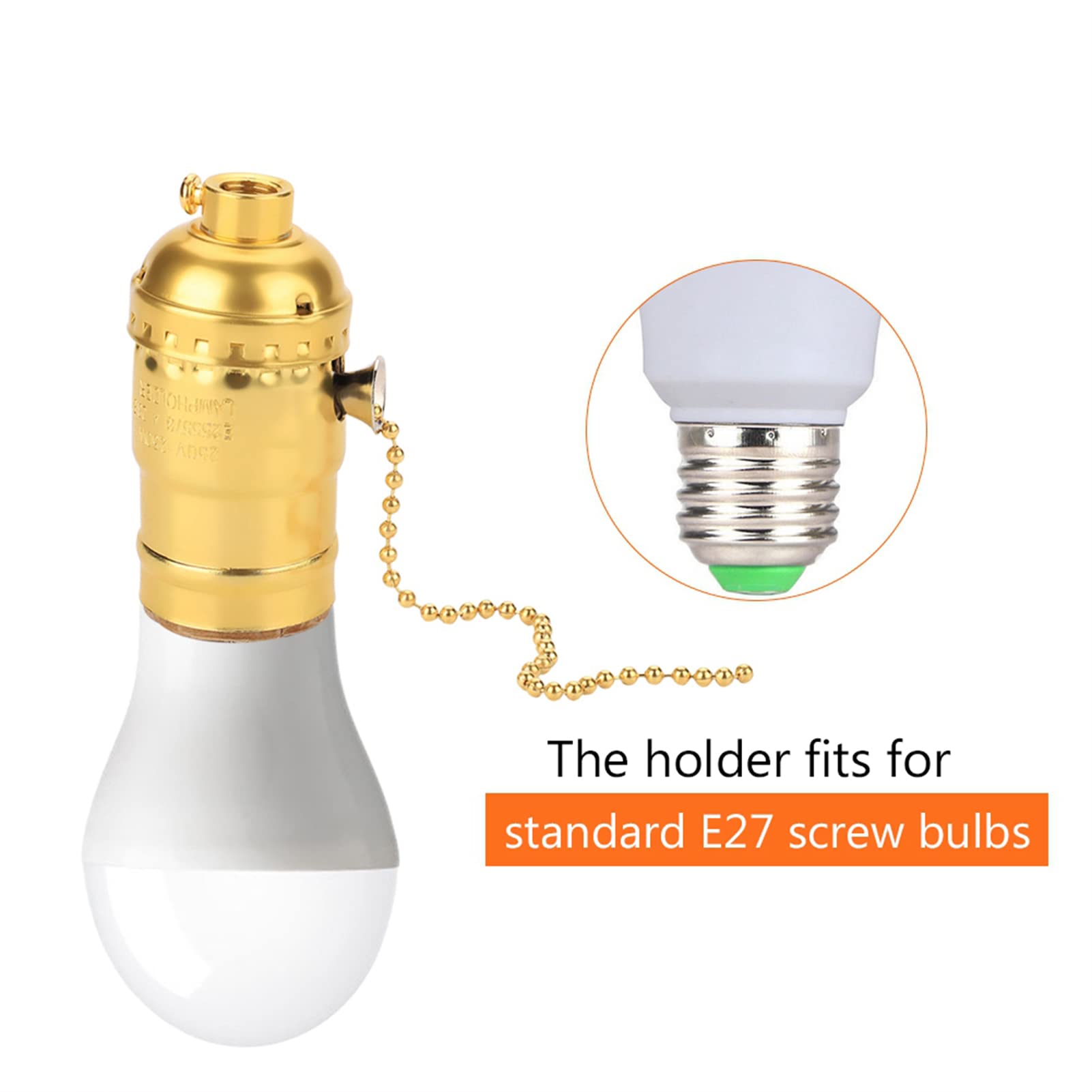Świetlne Gniazdo, Uchwyt Podstawy Lampy, śruba E27 Kompatybilny Styl Vintage, Prosty Wzór Domu, Kuchnia, Bar z łańcuchem Ciągniętym (GOLD)