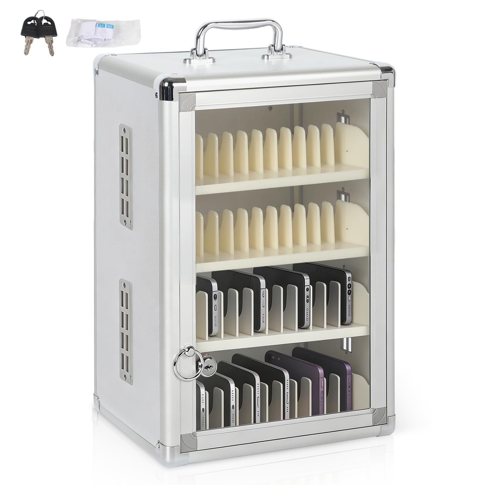 BTSAE Cell Phone Locker 48 Slots, Aluminum Alloy Phone Lock Box, Wall Mounted Phone Safe with Carry Handle, Portable Phone Jail, Mobile Phone Storage Locker for Classroom School Office (48 Slots)