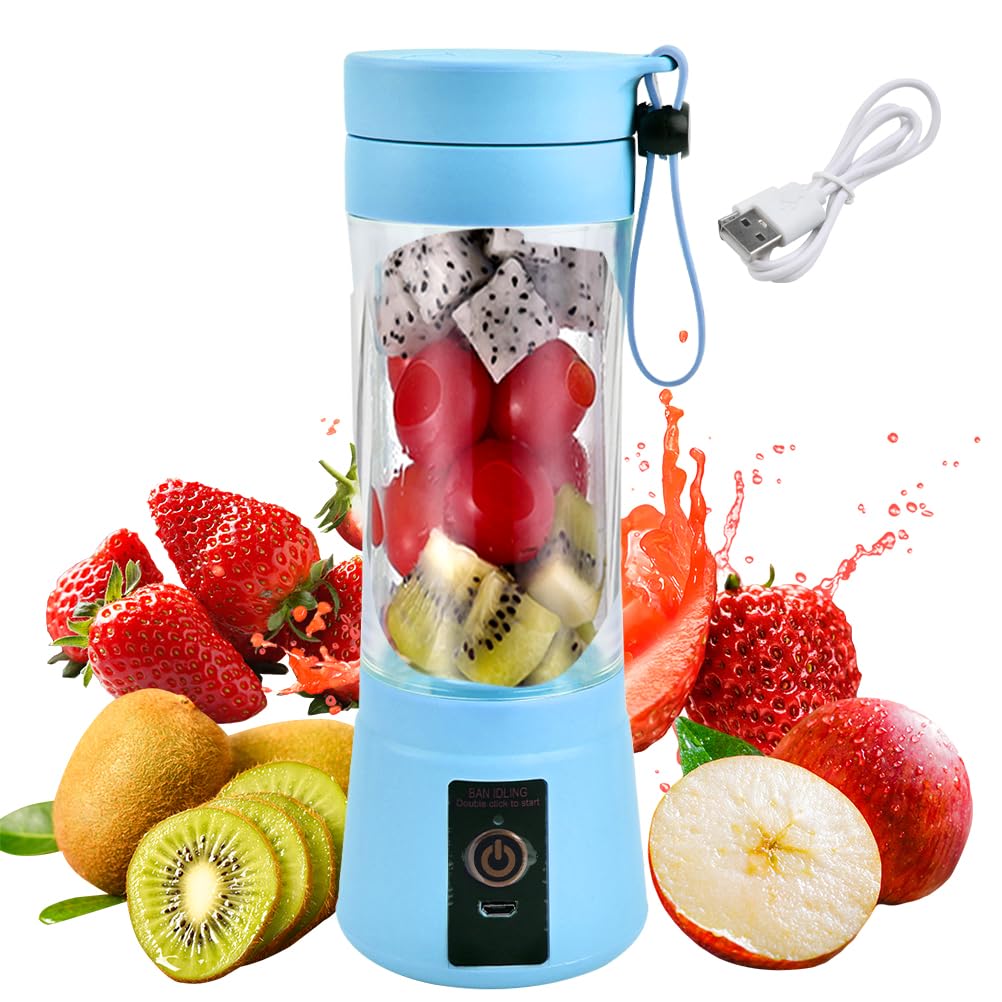 Portable Personal Mini Blender, Shakes Smoothies Ice Jucier Cup Strong Power Rechargeable Blender Handheld Electric Fruit Six Bladesfor Home Office Sports Travel Outdoors