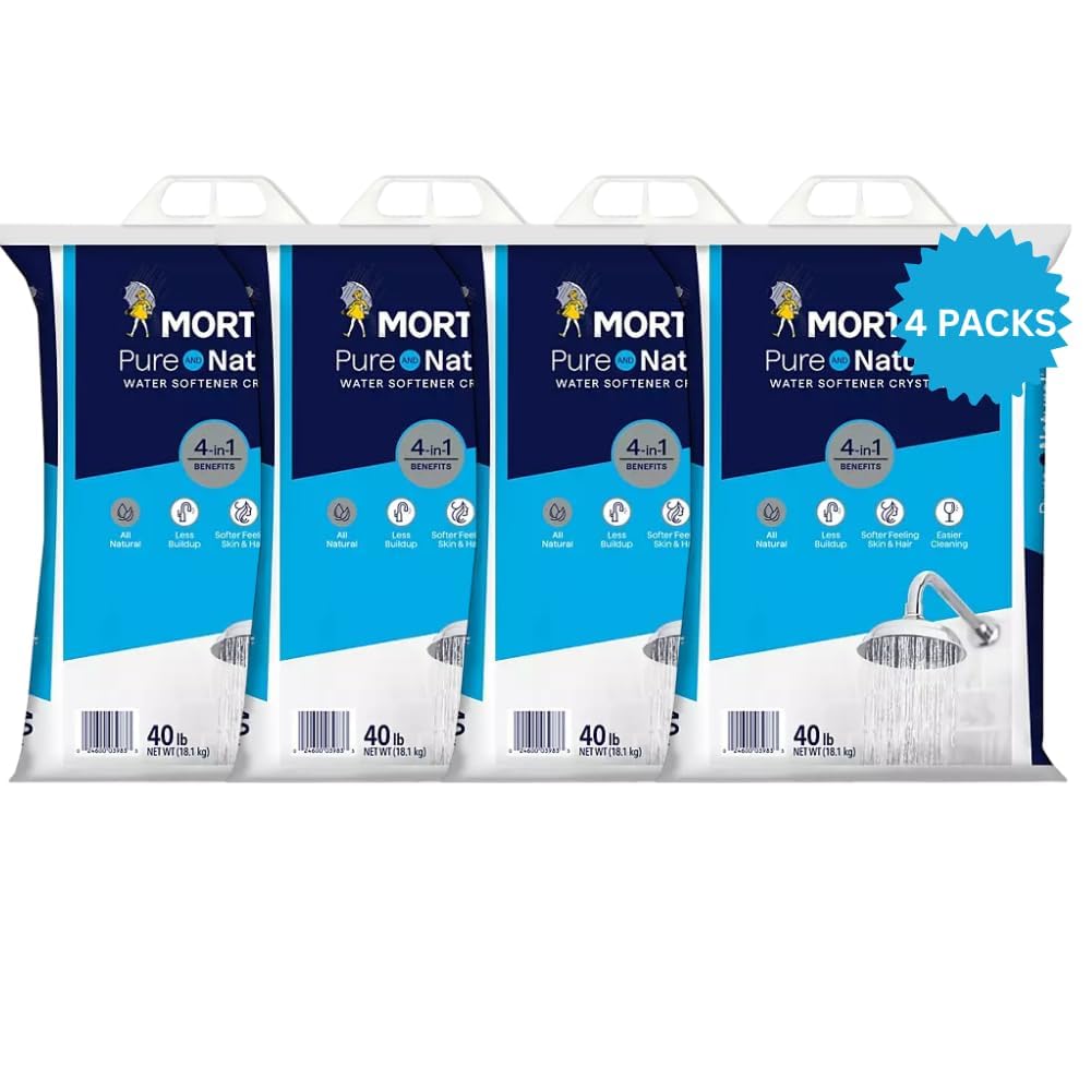 (4 Pack) Water Softener Salt Crystals - Natural High Purity Salt for Softener Skin, Reduced Buildup, 40 lb Each Bag with Handle. 160 lbs total. Conveniently Delivered