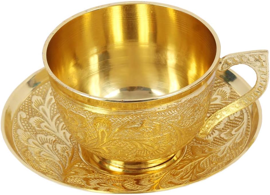 Works Handmade Tea Cup and Saucer Set (200 ml, Brass, Yellow)