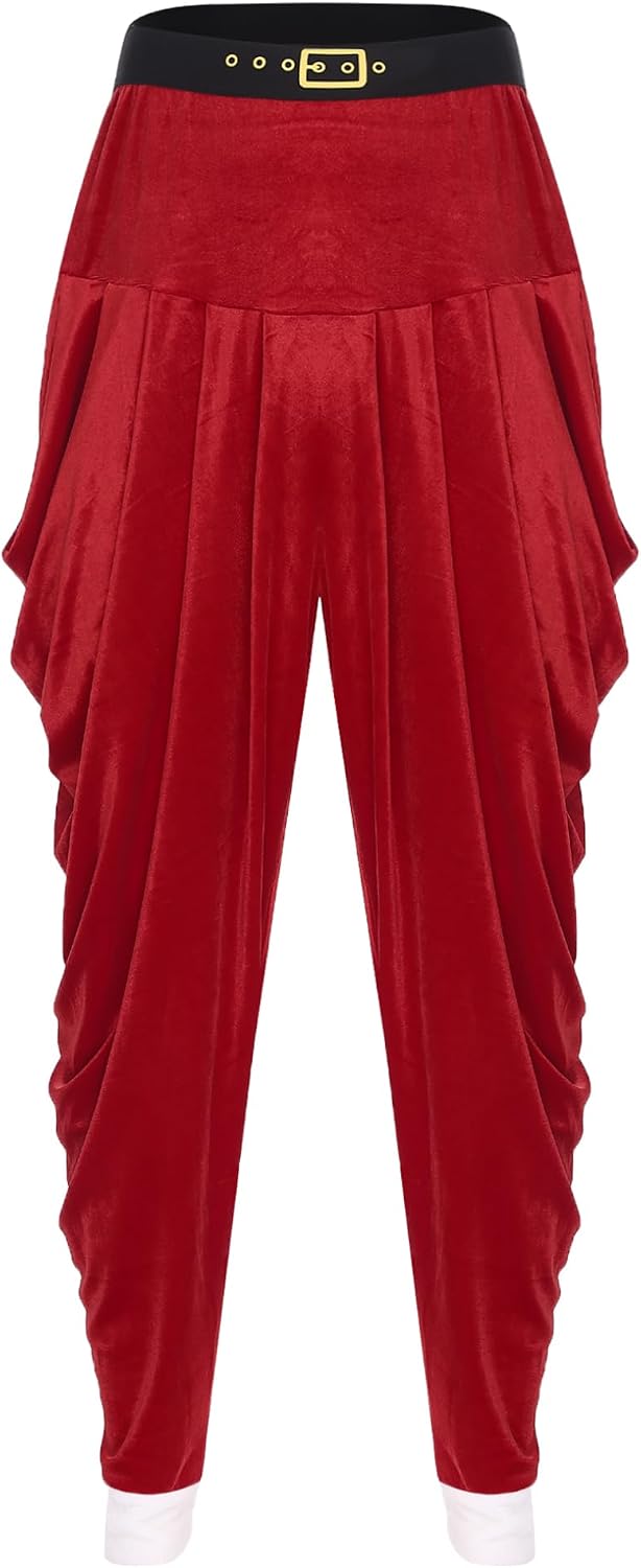ACSUSS Men Xmas Trousers Pantalones Dance Bottoms Red Velvet Long Pants Clubwear Thermal Underwear