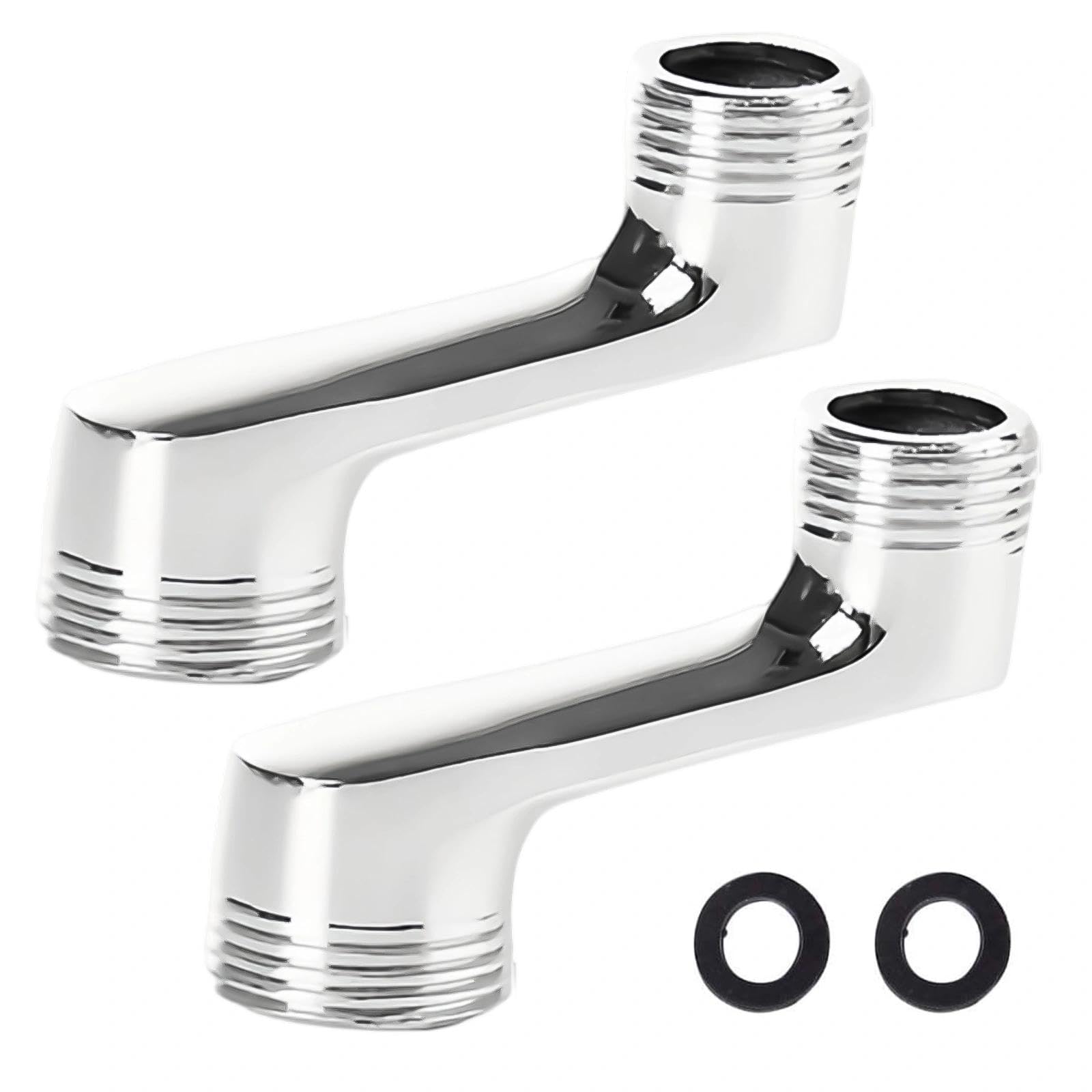 VZU 2 stuks douchekraan adapter, 3/4 inch naar 1/2 inch messing S-aansluiting verplaatst 9 mm, verstelbare zwenkarm verlengingsarm lange kraan aansluitingen adapter
