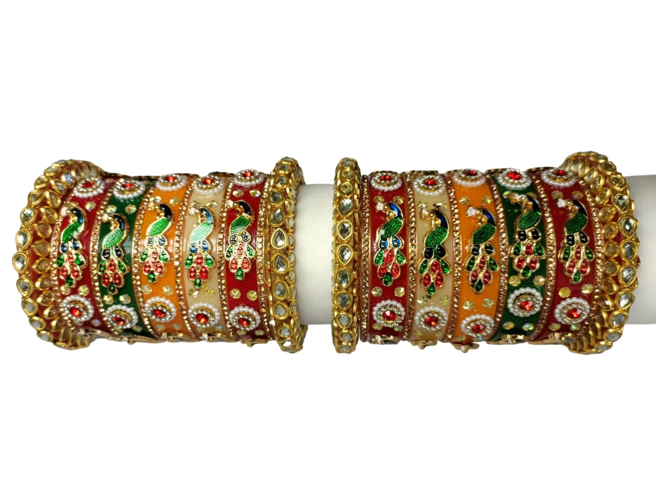 Rajwadi Multicolor Seap Chuda with Peacock Design | Stunning Bangles for Women and Girls | Intricate Artificial Kundan and Figures | Plastic Material
