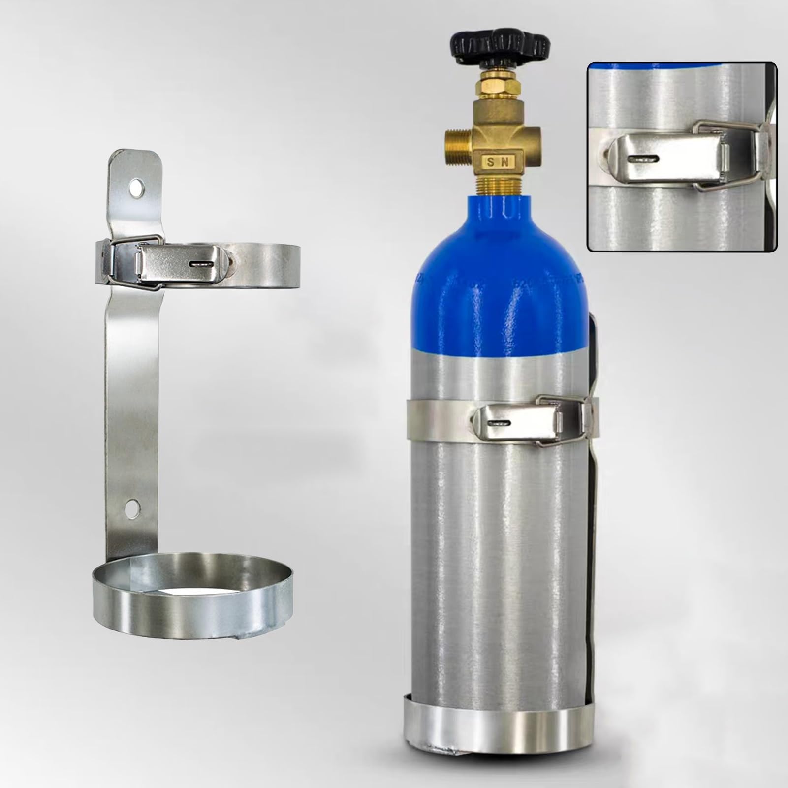 Portabotellas de Oxígeno Soporte Bombona de Gas de Soldadura con Hebilla de Seguridad, Estante Organizador Bombonas Gas para Montaje en Pared, Estante Universal para Almacenamiento Oxígeno Interiores
