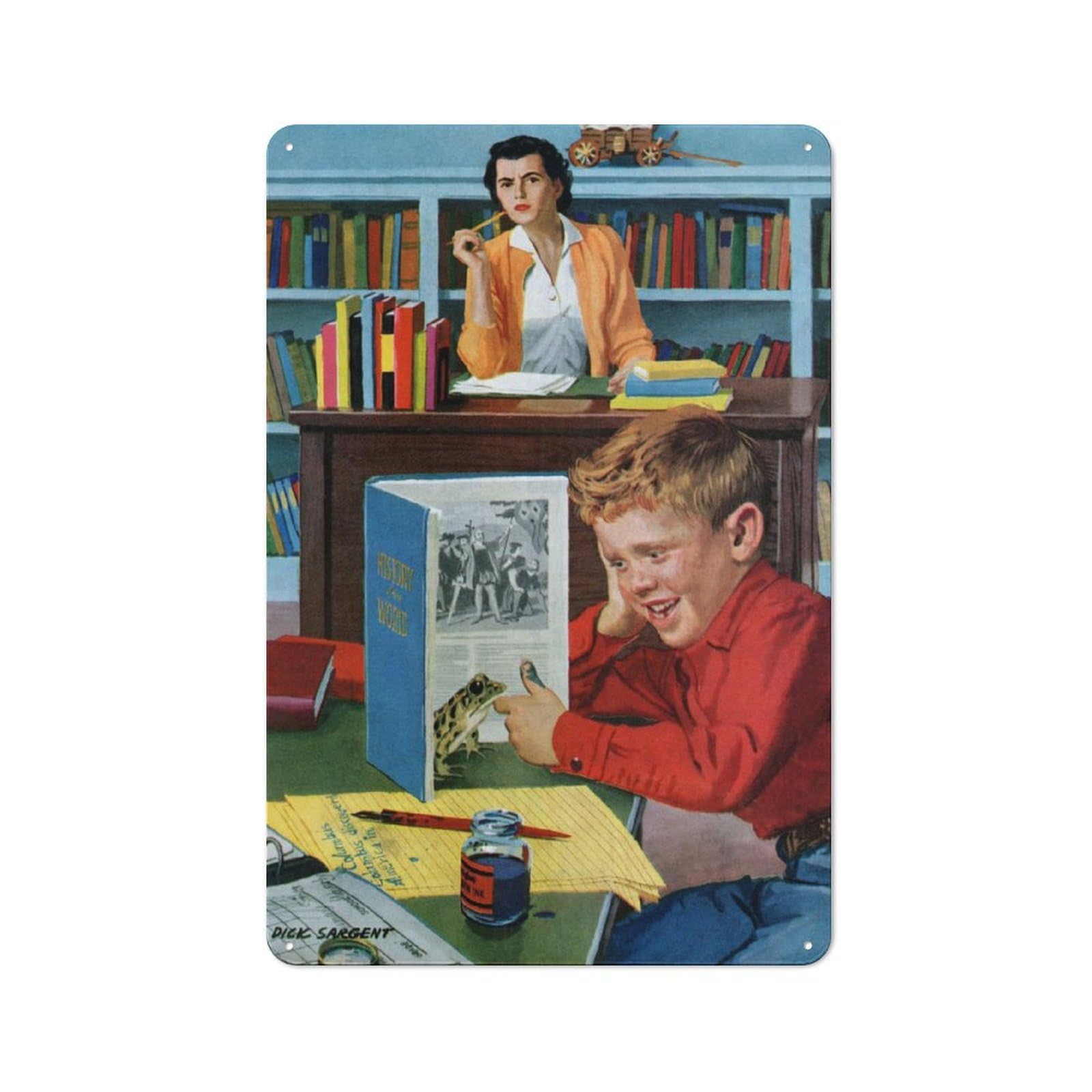 Junmoney At The Library Vintage Metal Wall Sign 30X20cm For Studio Or Craft Room, For Vintage Wall Decor Fans, For Metal Sign Collectors