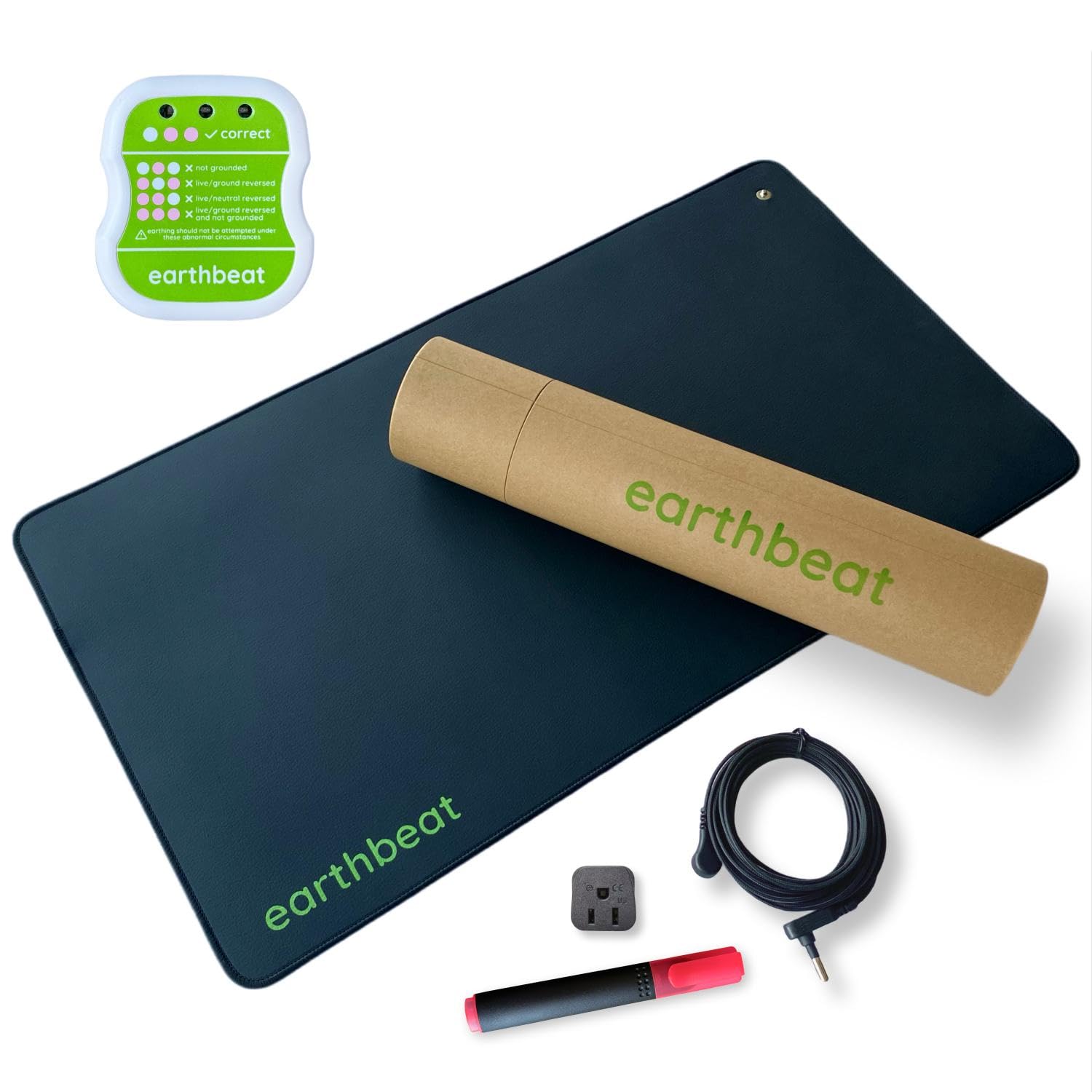 earthbeat Classic Erdungsmatte. Inklusive Schweizer Adapter. Kostenloses Grounding-Testkit. Natürliche Therapie für Schlafqualität, Wellness und Entzündungshemmung. Leitfähiges veganes Leder. 33×60 cm