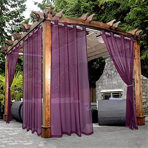 Waterproof Sheer Outdoor Curtains with Grommets - Elegant Voile Panels for Living Room Bedroom Porch Pergola Cabana - 100 x 108 inch UV Resistant Privacy Enhancing