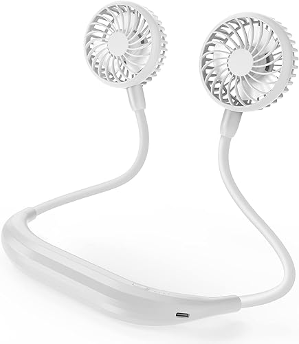 Miniatura 1 de Ventilador de cuello de 2600mAh con banda para el cuello, de 6 velocidades, manos libres, para casa, oficina, viajes al aire libre (blanco)
