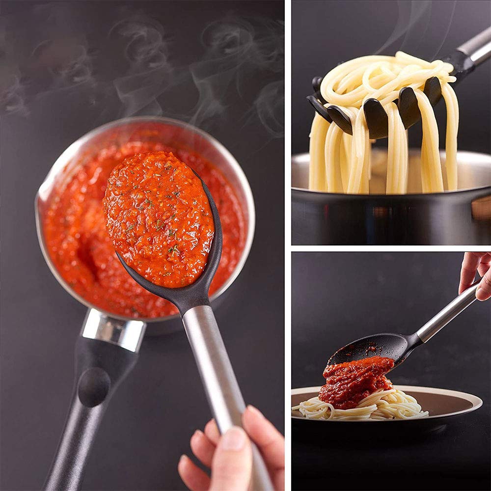 Küchenhelfer aus Silikon, schwarz, antihaftbeschichtet, Küchenspatel, Pfannenwender, Zubehör, hitzebeständige Sets von Edelstahlgriff, Cookware