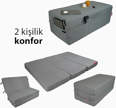 XPERMATE Ultra Thick Double Folding Bed, Portable Bed, Folding Sponge Bed, Foldable Bed, Guest Bed, Folding Floor Bed (Grey, 120x180x14)