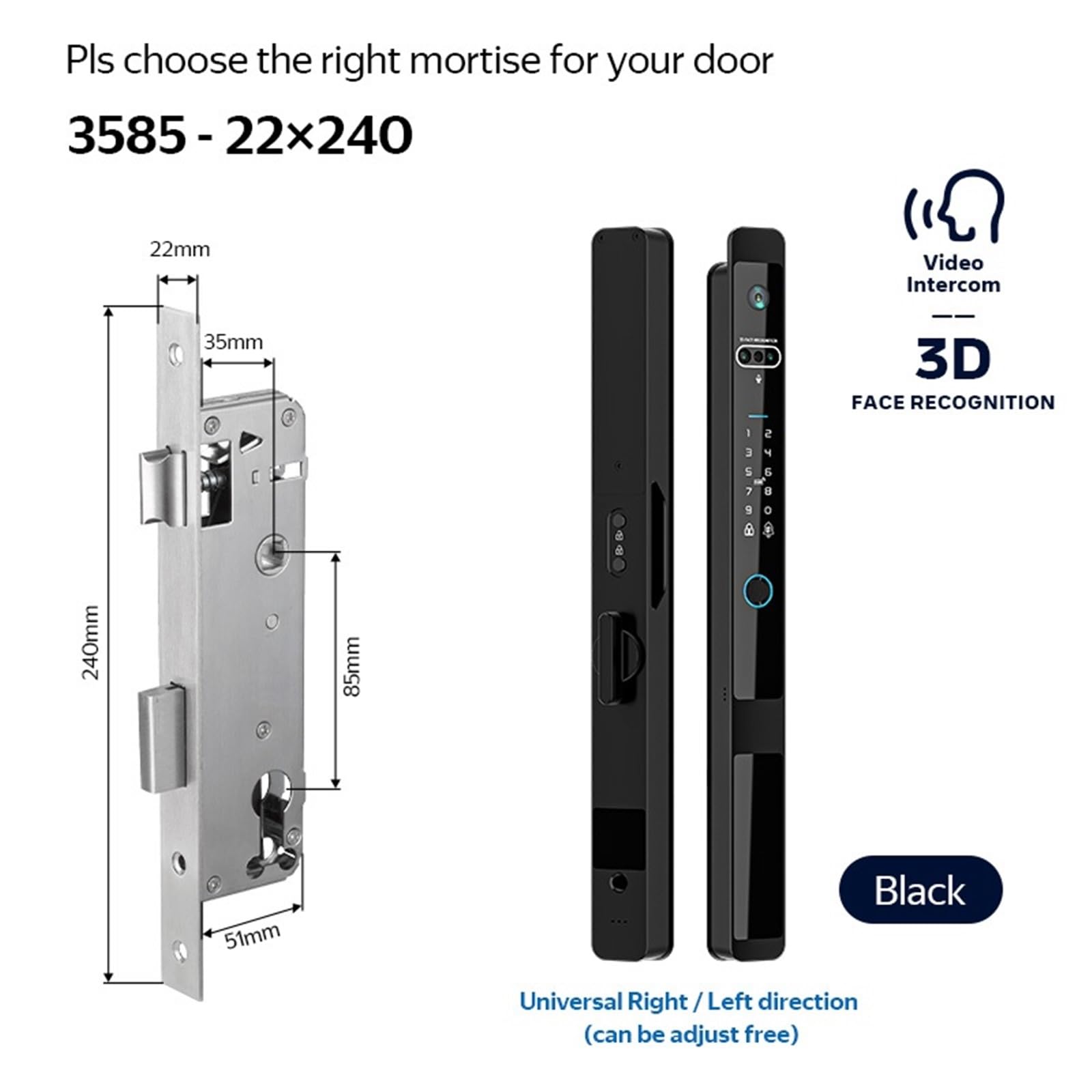 Serratura Smart, Serratura intelligente for porta Serratura elettronica Chiave di sblocco facciale 3D Sblocco for impronta digitale Serratura for porta scorrevole,per camere da letto, uffici e hotel(