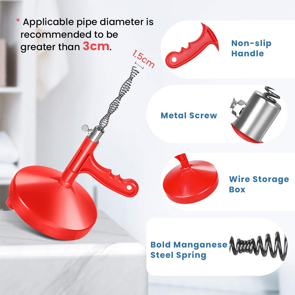 Plumbing Snake Drain Auger, Vastar 25 Feet Shower Clog Remover, Sink