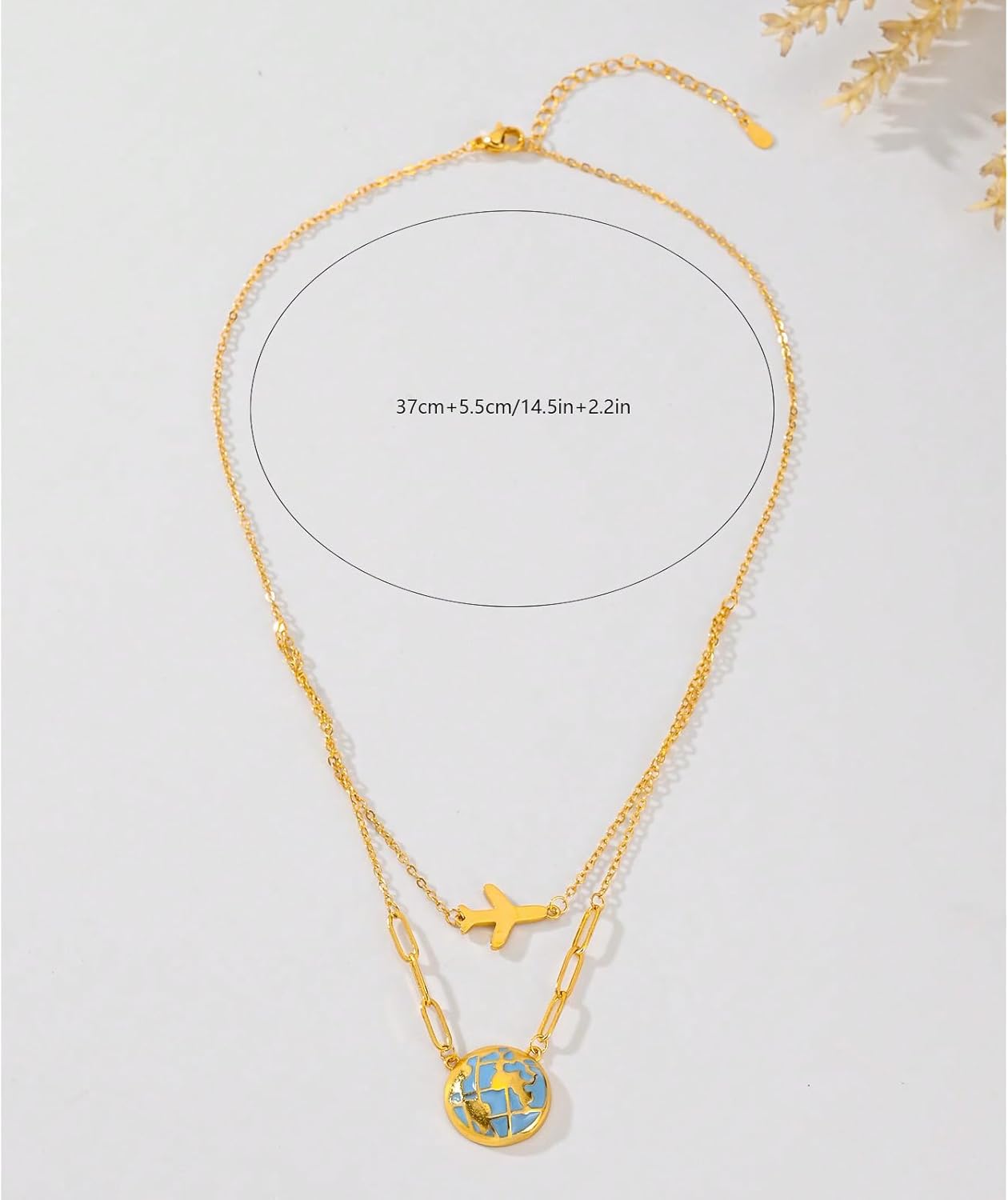 Stackable Necklaces For Women, 14k Gold-Plated Earth Airplane Necklace Metallic Pendant Minimalist Freedom Jewelry Gift - Image 4
