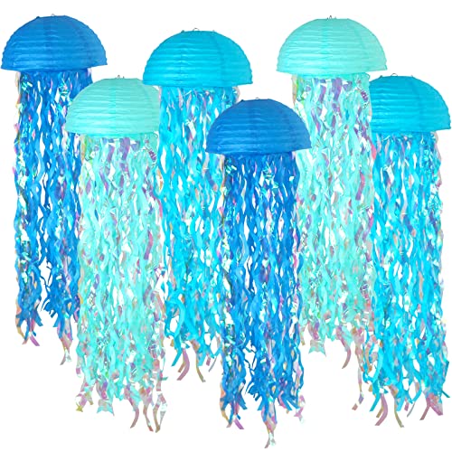 ADLKGG Blue Hanging Jelly Fish Paper Lanterns, Under The Sea Party Decorations, Gradient Colorful Paper Lanterns for Mermaid Birthday Party, Baby Shower, Ocean Theme classroom & Beach Room Decor