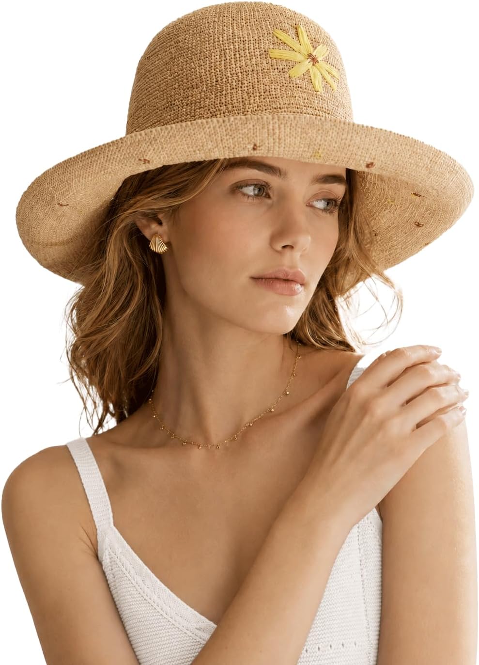 Natural Raffia Straw Bucket Hat for Women Sun Beach Handmade Raffia Woven Bucket Hat Foldable Summer Cap