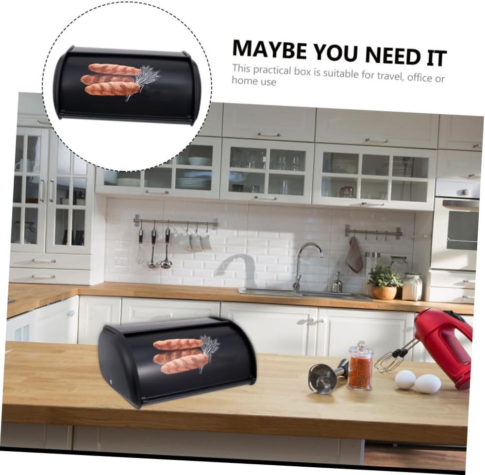 Luxshiny Metal Small Drum Bread Box with Front Print Cover Rustproof Multipurpose Storage Case for Kitchen Counter Household Organizer for Bread Cakes Cookies and Snacks Space-saving