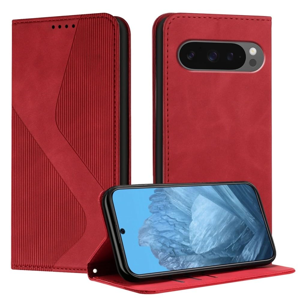 Étui pour Google Pixel 6 Pro rouge avec portefeuille à rabat et doublure magnétique - 8