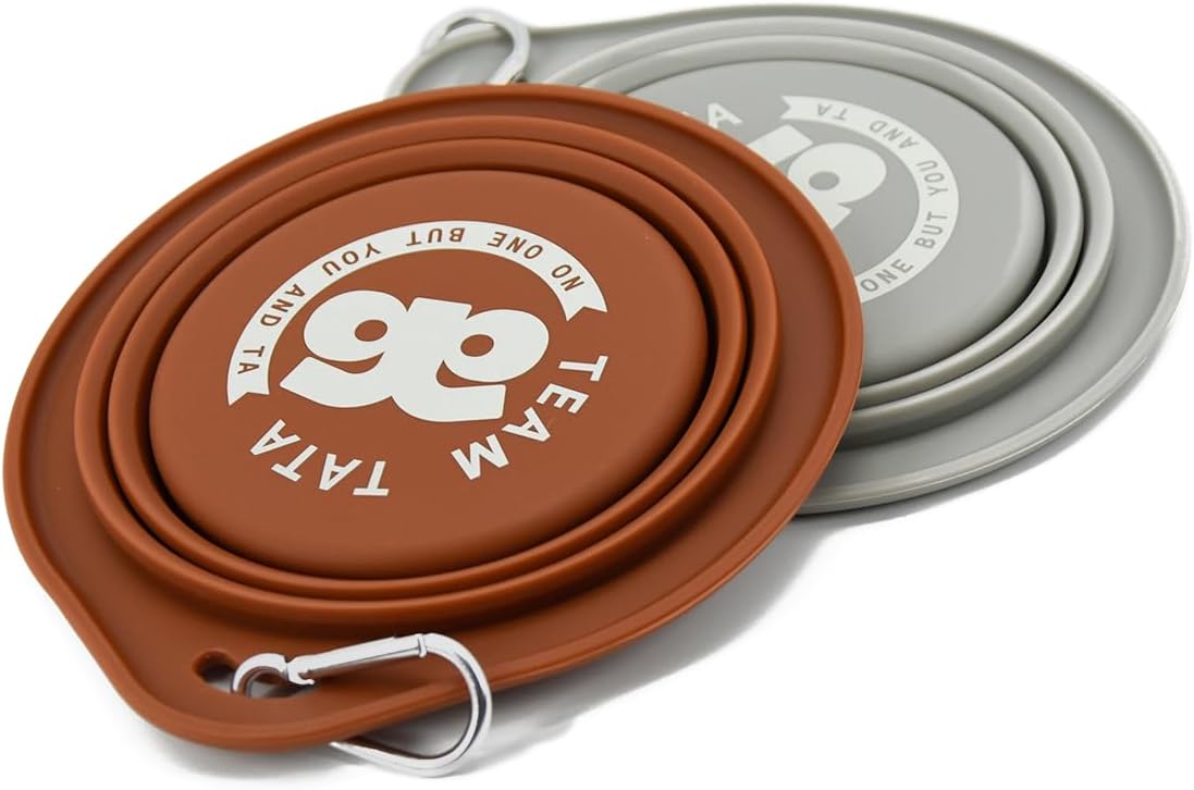 2-Pack Portable Silicone Dog Bowls for Travel & Outdoors (Brown/Gray)