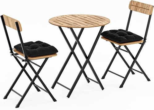 Cushioned Bistro Set Garden Table Chair Round Pine 1484