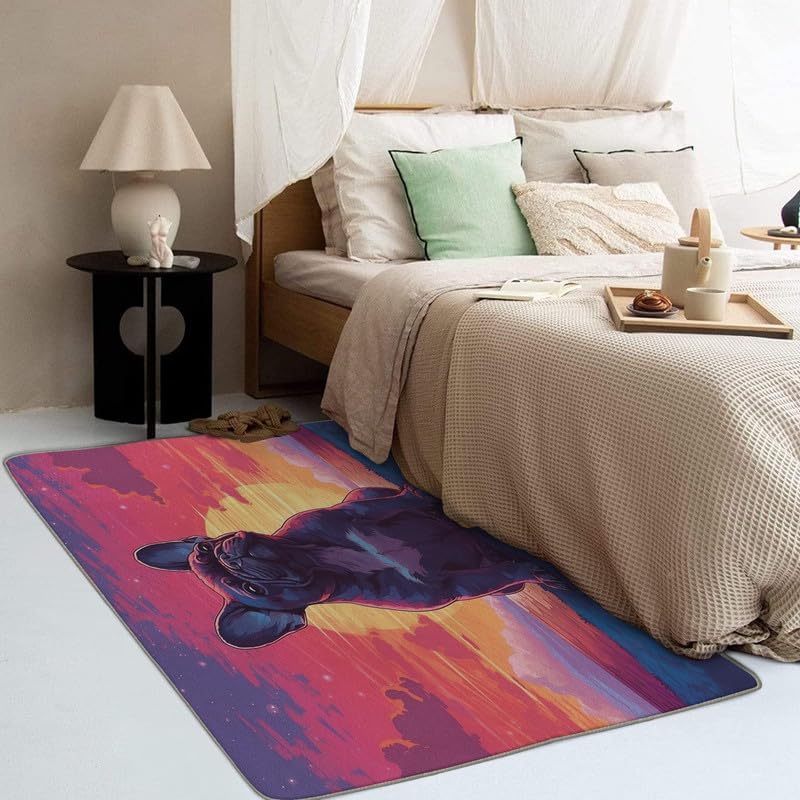 Miniatura 3 de Alfombras lavables para sala de estar, dormitorio, alfombra negra de bulldog francés y decoración del hogar, alfombra de área para perros de 5 x 8