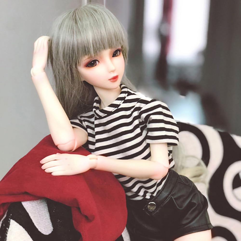 niannyyhouse 1/3 1/4 1/6 BJD vestiti per bambole bordeaux cappotto a righe t-shirt pantaloncini in pelle calzini con giuntura sferica accessori per bambole regalo per vestire (1/4BJD)