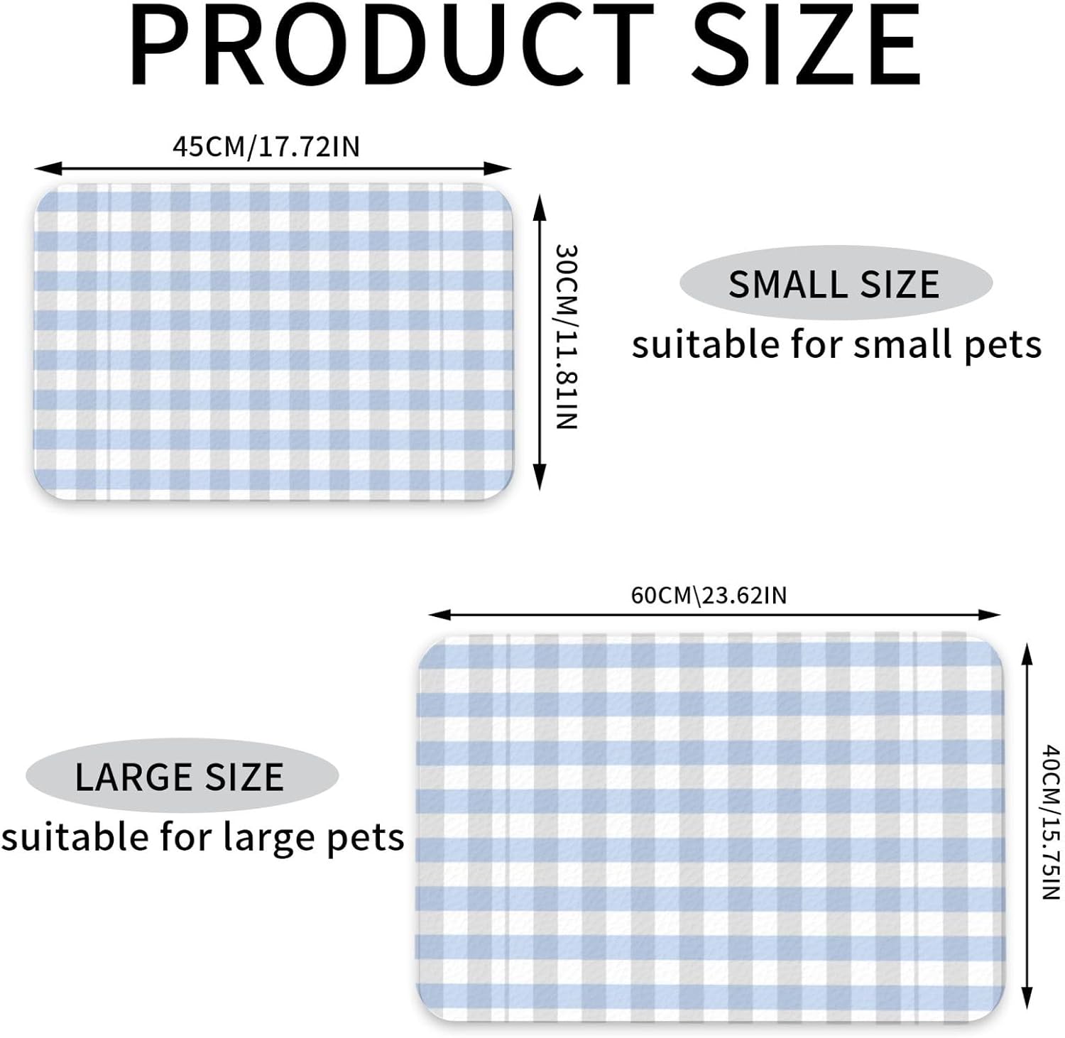 Plaid in Blue and Gray Leather Absorbent Pet Feeding Mat Non-Slip for Dogs Cats 40x60cm