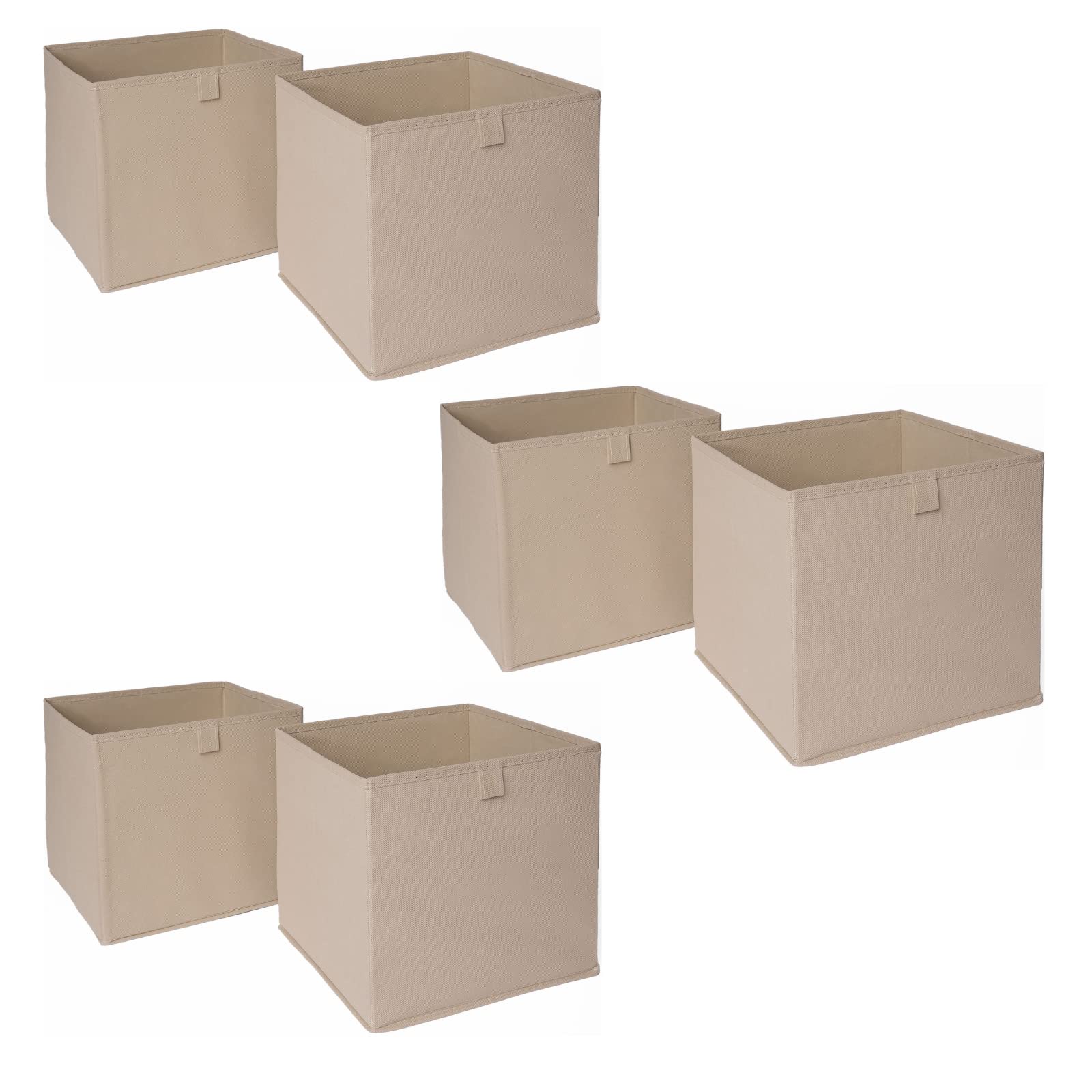 Ohs Natural Beige Set Of 6 Fabric Storage Boxes Home Organiser Toys Clothing Bathroom Pop Up Collapsible Foldable Cube Box,