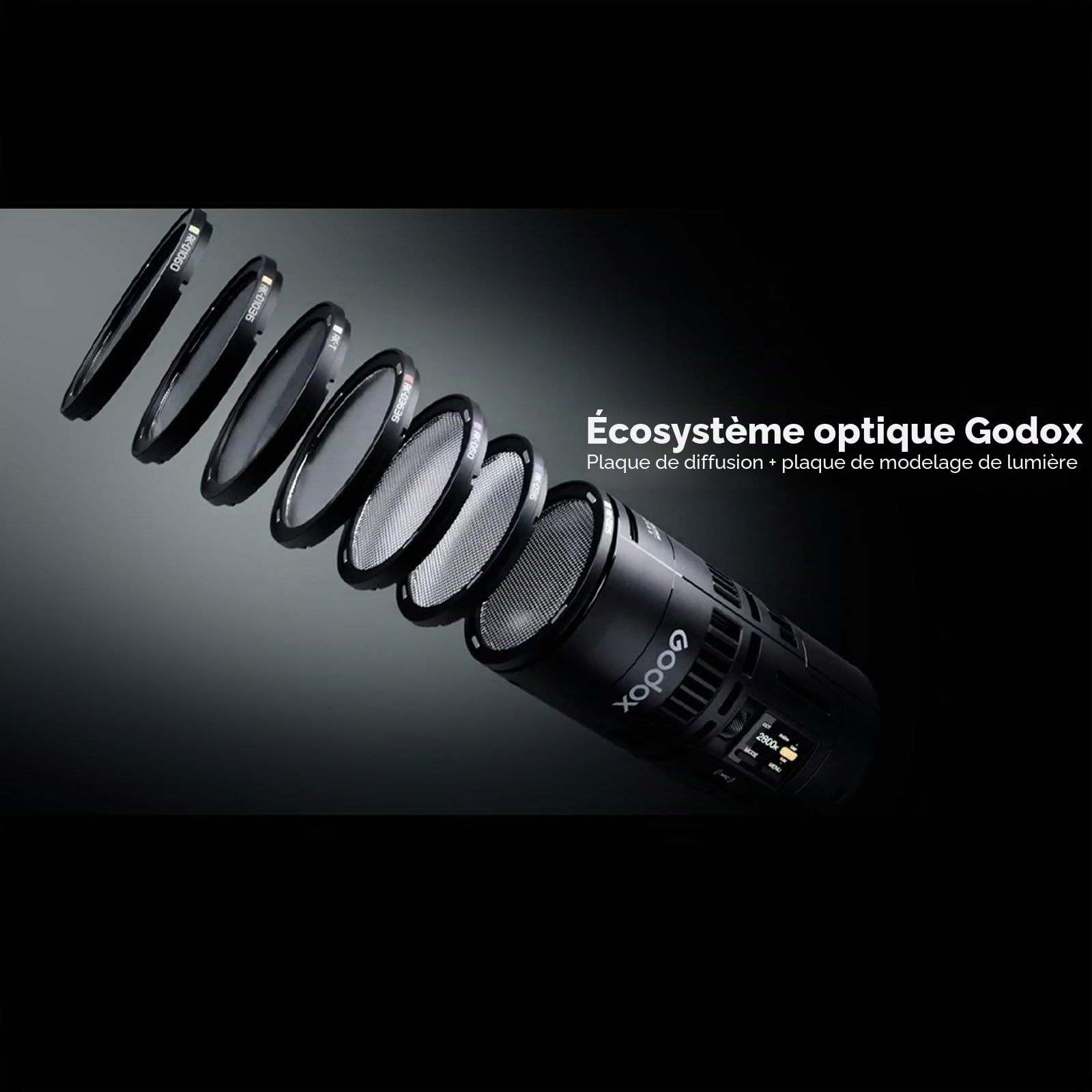 Godox Kit de Montage magnétique pour Lampes LED MS60Bi, MS60R, RS60R, RS60Bi et flashs à tête Ronde V100, V1 Pro, AD100 Pro, avec Pare-Soleil Lumineux, diffuseurs et snoot