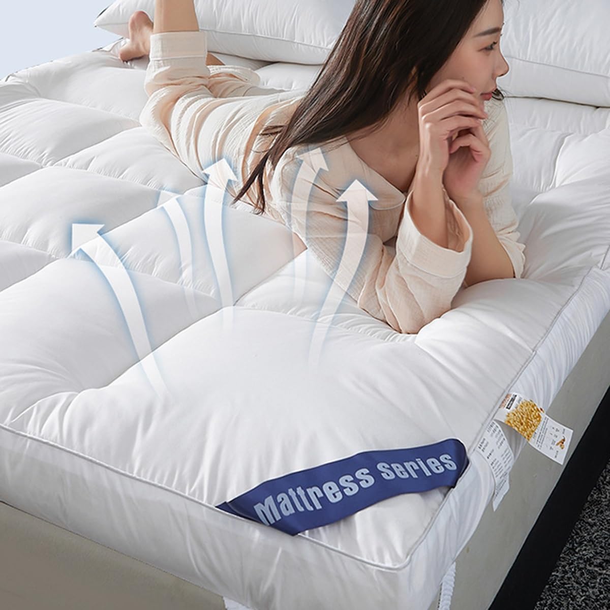 Sobrecolchon Topper Extra Grueso De 10cm 200x220cm Cubrecolchón De Algodón Suave 180x200cm Fibra De Soja En Exceso Transpirable Colchón Futón Acolchado (Color : White, Size : Queen-150x200cm)