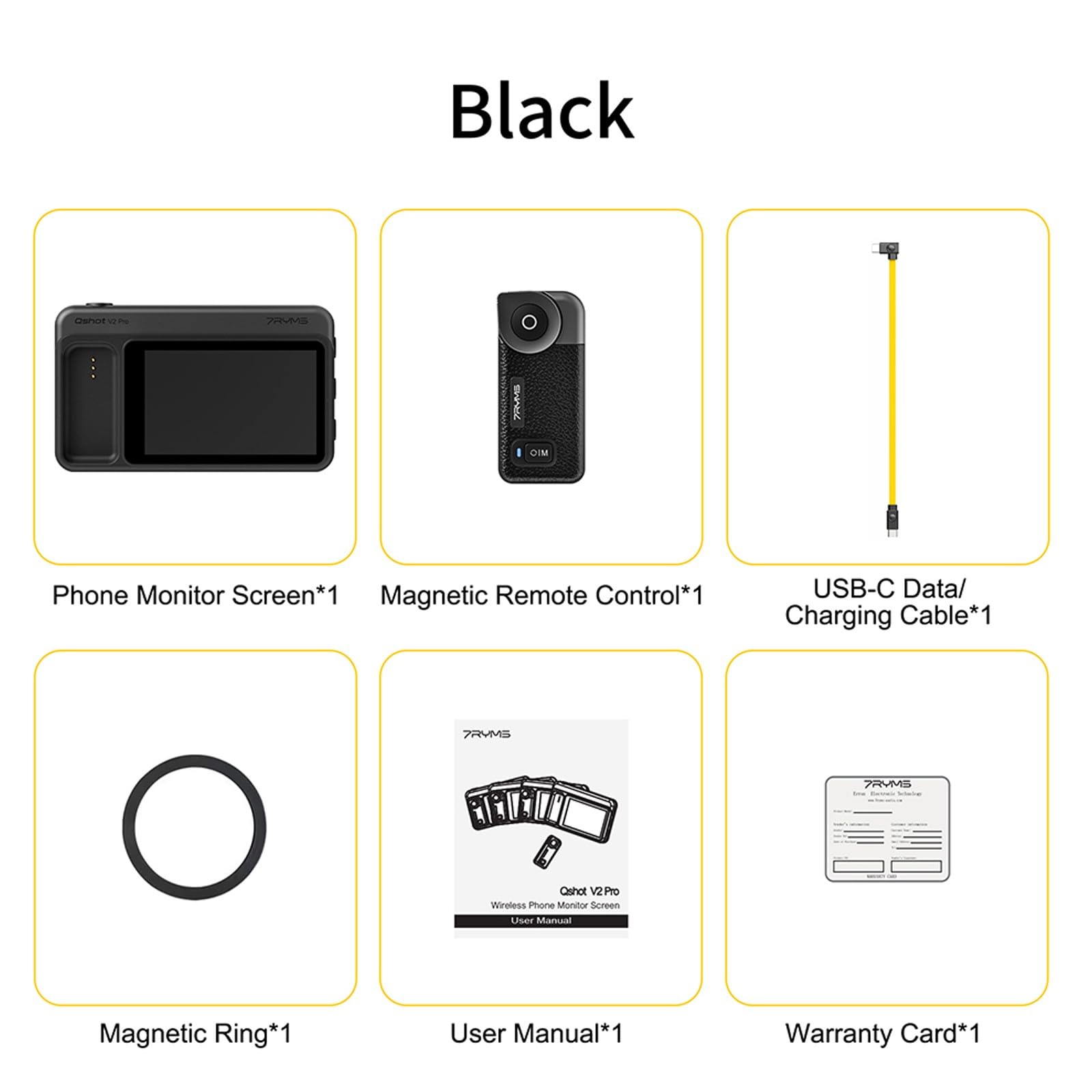 7RYMS Qshot V2 Pro Écran de Surveillance Selfie 3,1" pour iPhone et Android - Modes Filaire/sans Fil, sortie 4K/60ips, Double Bande 2,4 GHz/5 GHz, Idéal pour les Vlogs et le Streaming en Direct - Noir | Modes Filaire/sans Fil,sortie 4K/60ips, Double Bande