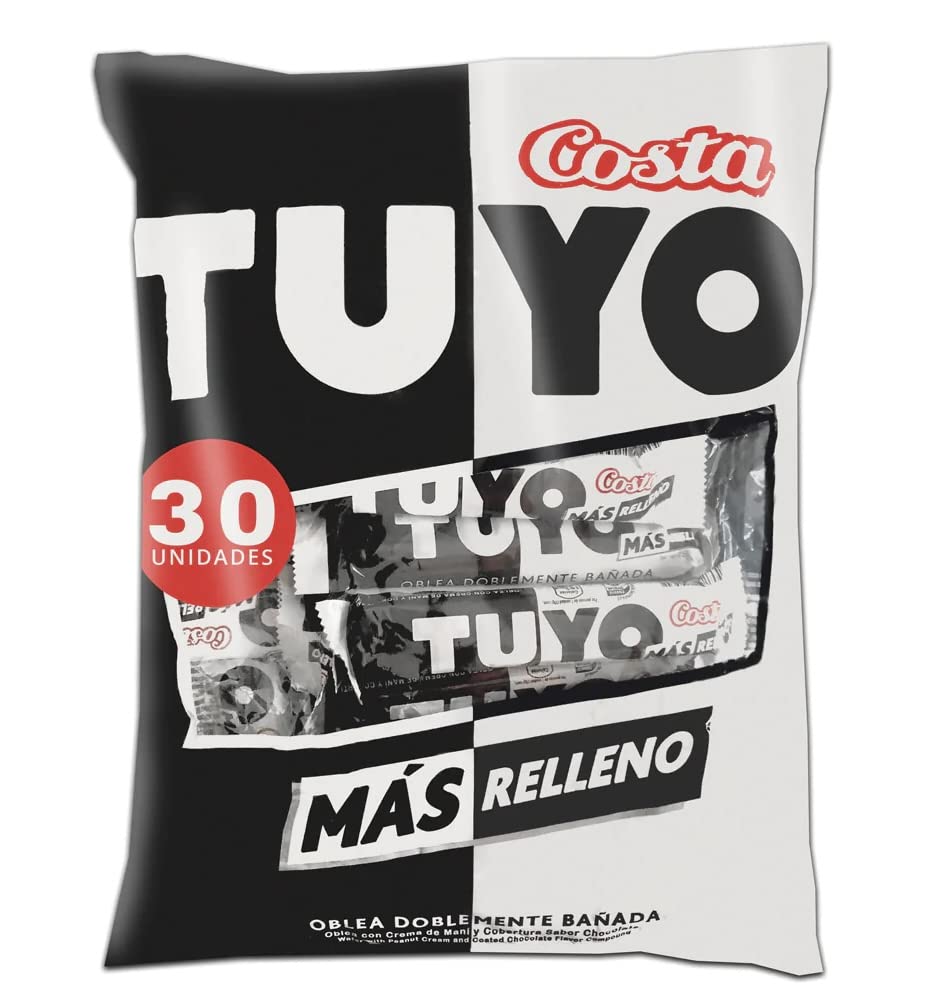 Tuyo Bolsa 19GR 30 Unidades, oblea con crema de maní y cobertura de chocolate