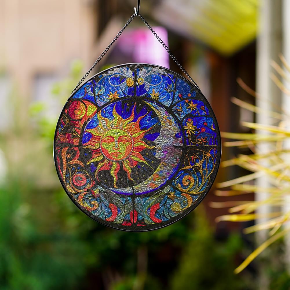 Amazon.co.jp: ZZHAOYI 8インチ 太陽 月 ステンドグラス ウィンドウ