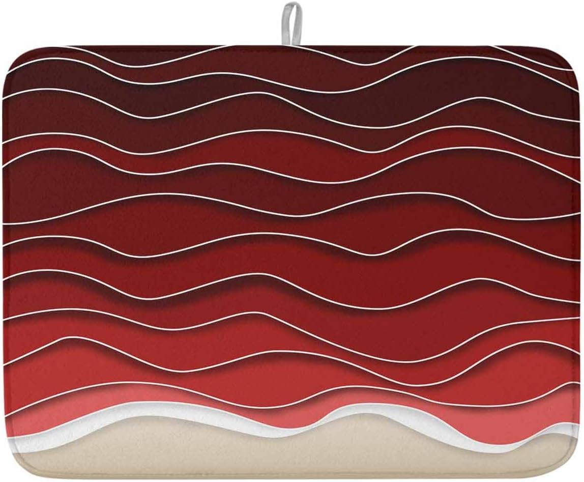 Abstract Purple Gradient Geometric Stripes Dish Drying Mats for Kitchen Counter,Absorbent Microfiber Dish Drainer Rack Mat Ocean Water Ripple Drying Pad for Sinks,Utensils,Countertops,18x24in
