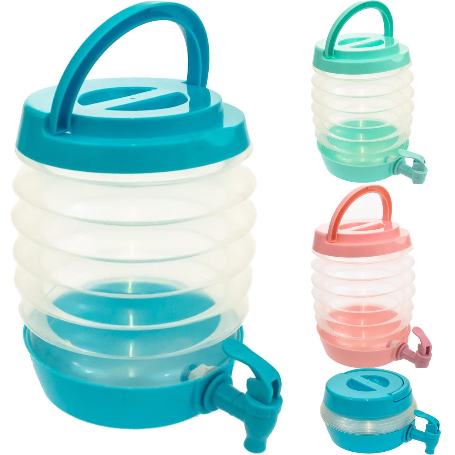Collapsile 3.3L Plastic Drink Dispenser with Tap - Cold Water Dispenser, Handle, Screw-Top Lid Fridge Water Dispenser Cocktails Beverage Infused & Soft Drinks for BBQ's Parties Home