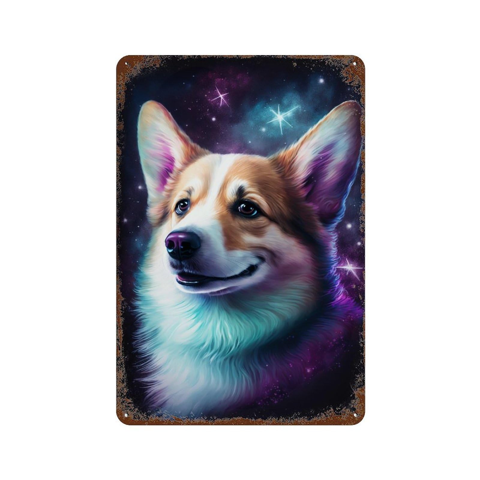 Cosmic Corgi Canvas Print-3 Rustic Tin Plaque 11.8"x7.9", for Pub, Kitchen And Man Cave Decor, Vintage Wall Decor