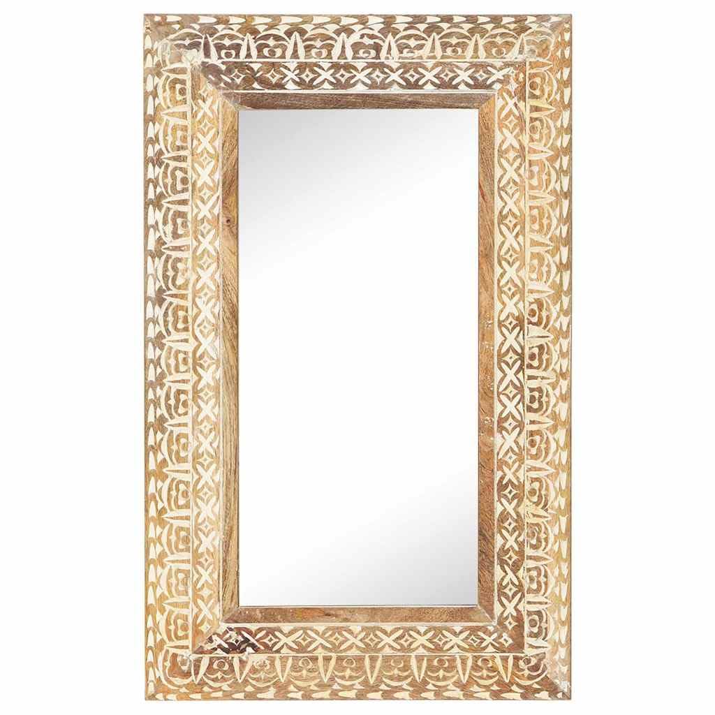 Specchio intagliato a mano in legno massiccio di mango, 80 x 50 x