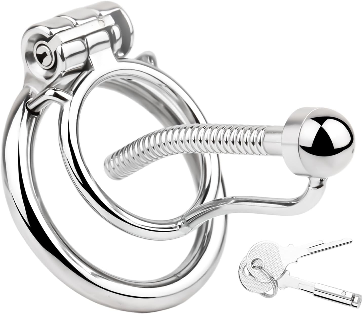 Metal Mens Penis Cages with 1 Round Ring and Urethral Catheter, Breathable and Wearable Men Chastity Cage Devices with Invisible Lock and Keys Adult Sex Toy for Men - M Cage with 4.5cm Ring