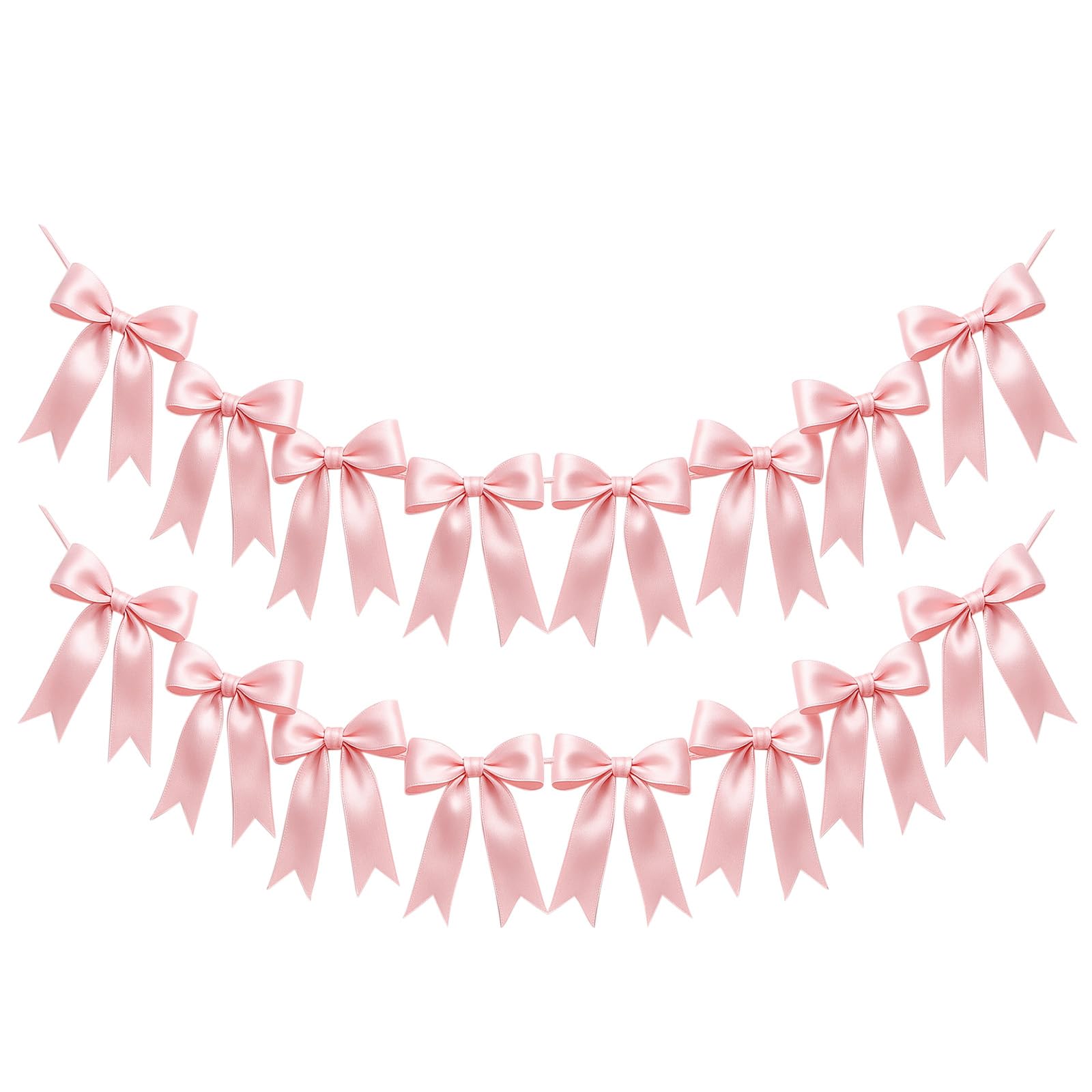 2 Strings of 16PCS Pink Bow Garland Banner Decoration,Pre-Strung Satin Ribbon Ornaments for Birthday,Bachelorette Party,Bridal Shower, Wedding,Engagement,Baby Shower, Graduation Deco,Anniversary