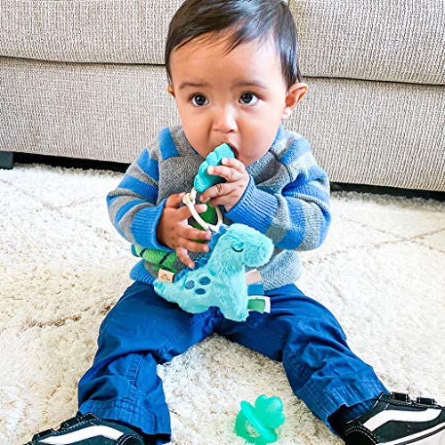 Itzy Ritzy Itzy Pal Infant Toy & Teether; Includes Lovey, Crinkle Sound, Textured Ribbons & Silicone Teether, Dinosaur #TOP4