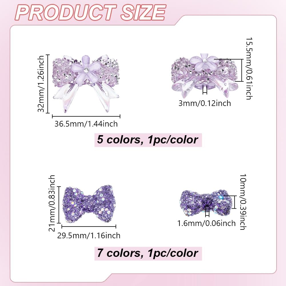 AHANDMAKER 12Pcs Rhinestone Bow Beads Resin Cute Beads Sparkle Beadable Bowknot Keychains for Pen Extenders Jewelry Making Valentine Easter Holiday Decoration 1.6mm & 3mm Holes - Image 2