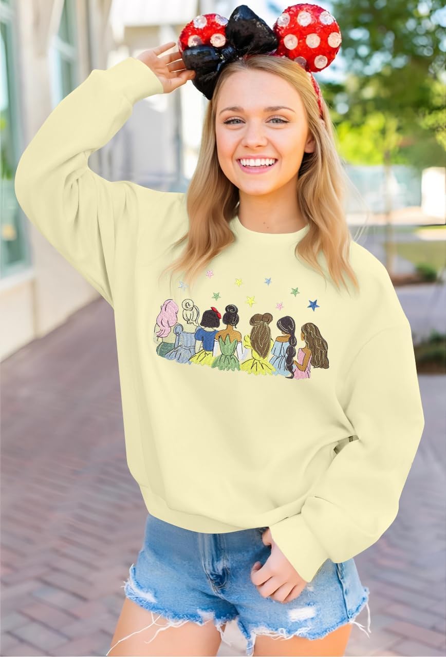 KIDDAD Magical Sweatshirt for Women Embroidered Princess Sweater Magic Family Vacation Shirt Casual Long Sleeve Tops - Image 3