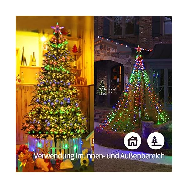 AKASUKI ,1.3M 626 LEDs Weihnachtsbaum-Überwurf-Lichterkette mit LED Sterne, Innen mit 8 Leuchtmodis, Wasserdicht… – Bild 8
