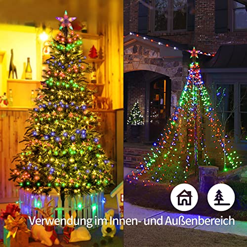 AKASUKI ,1.3M 626 LEDs Weihnachtsbaum-Überwurf-Lichterkette mit LED Sterne, Innen mit 8 Leuchtmodis, Wasserdicht… – Bild 8